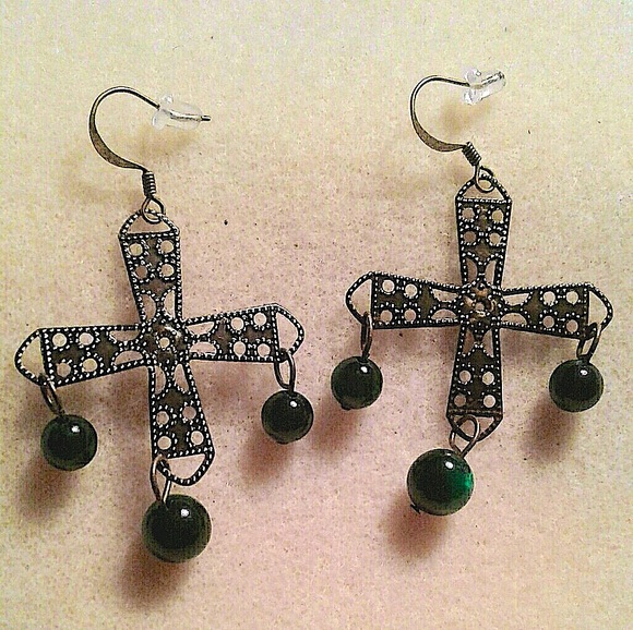 Jewelry - Genuine green tiger's eye cross earrings PRICE IS FIRM!!